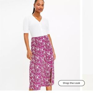 NEW LOFT Linen Blend Floral Midi Skirt Side Slit A Line Purple Womens Size 4